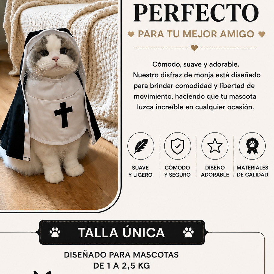Tabla de tallas Disfraz de Monja Mascotas | Luboca