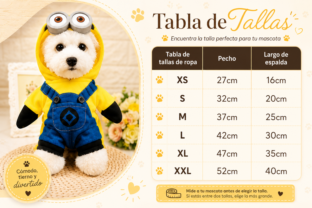  Tabla de tallas Disfraz Minion Mascotas | Luboca