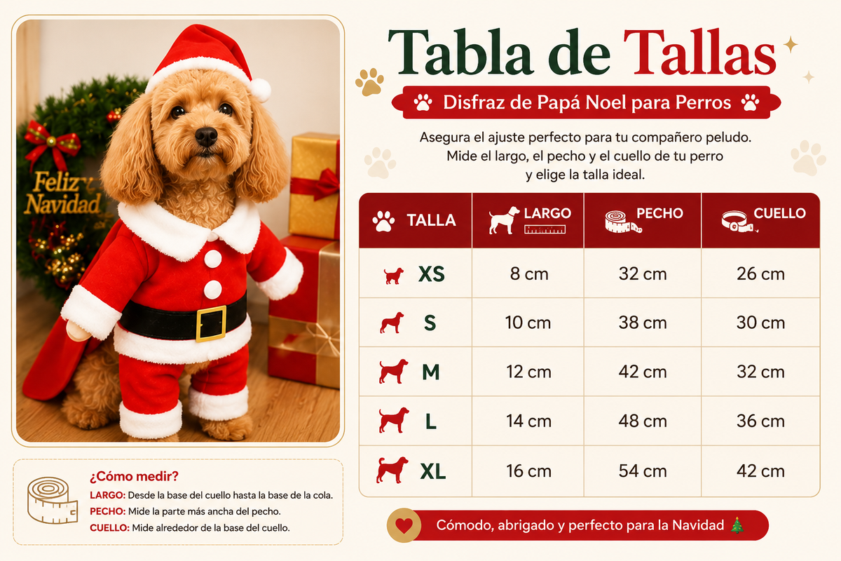 Tabla de tallas Disfraz de Papá Noel Mascotas | Luboca