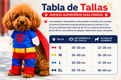 Tabla de tallas Disfraz de Superhéroe Mascotas | Luboca